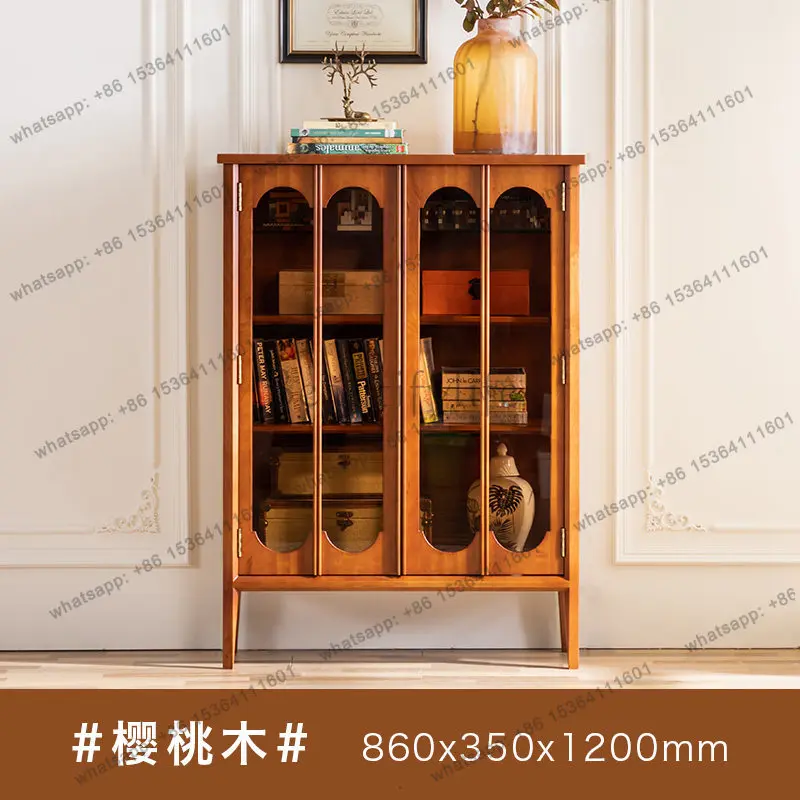 Log rattan glass porch cabinet retro storage TV side cabinet