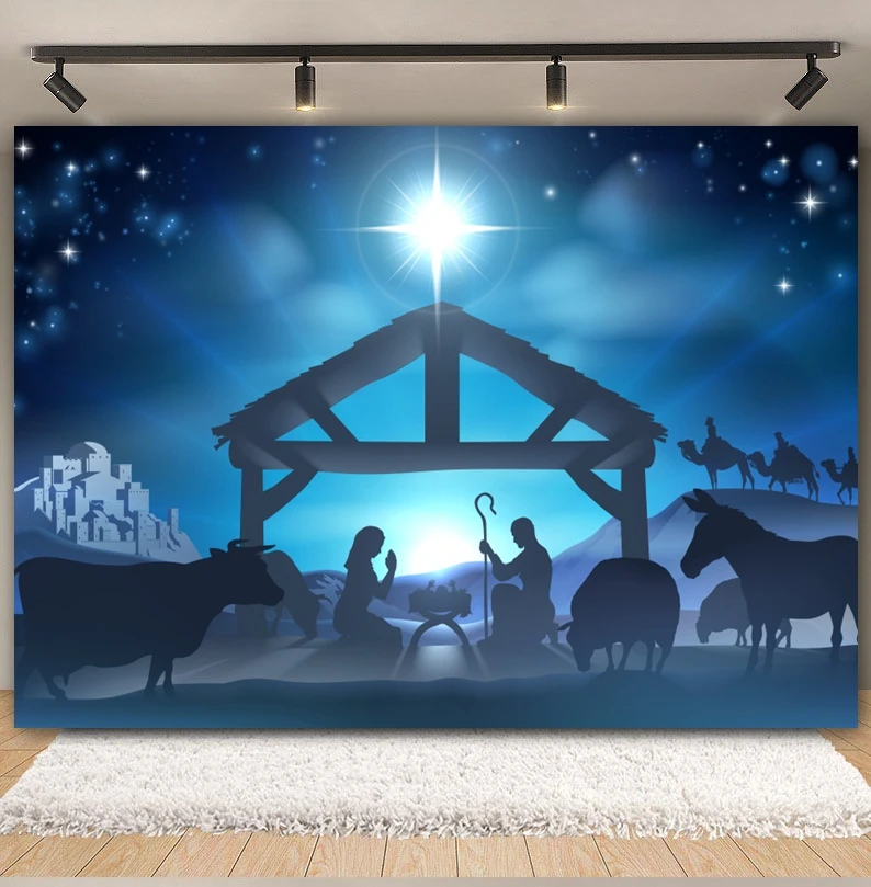 Christmas Birth of Jesus Backdrop Nativity Scene Night Christian Holy Cross Bible Xmas Party Photography Background Photo Studio