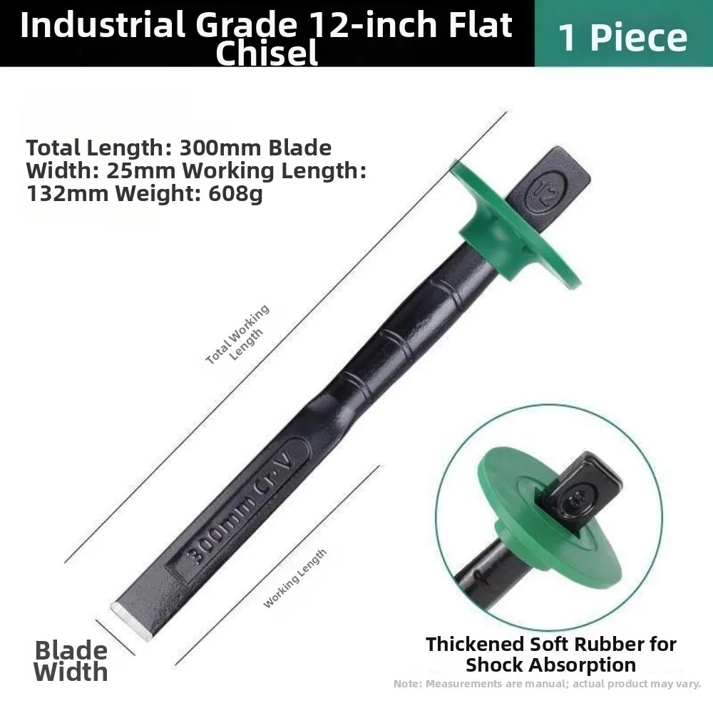 Chrome Vanadium Steel Flat Chisel Tool With Hand Guard Industrial Grade Stone Chisel 6/8/10/12 Inch Concrete Chisel