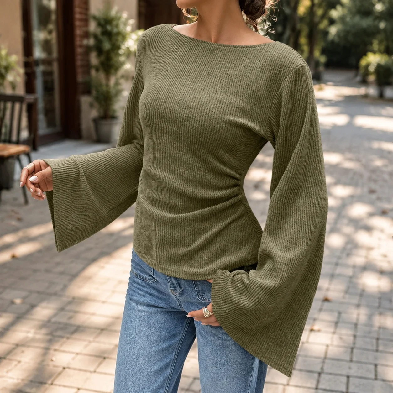 Pullover Casual Top Regular Fit Western Style with Long Sleeve Turtleneck Puff Sleeve Relaxed Fit T Shirts for Women Autumn