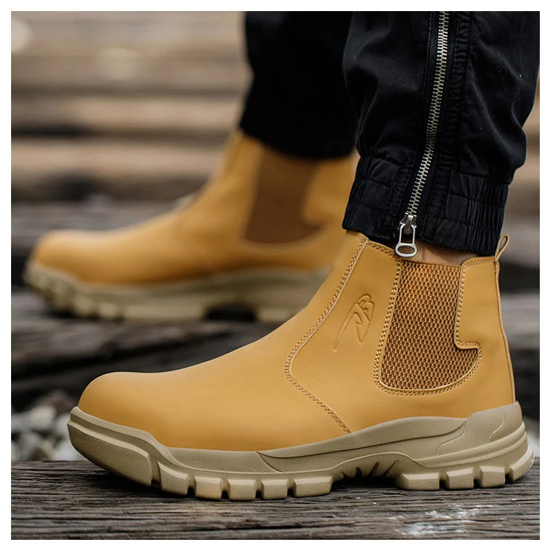 large size mens fashion steel toe caps working safety boots original leather welding shoes worker security chelsea ankle botas