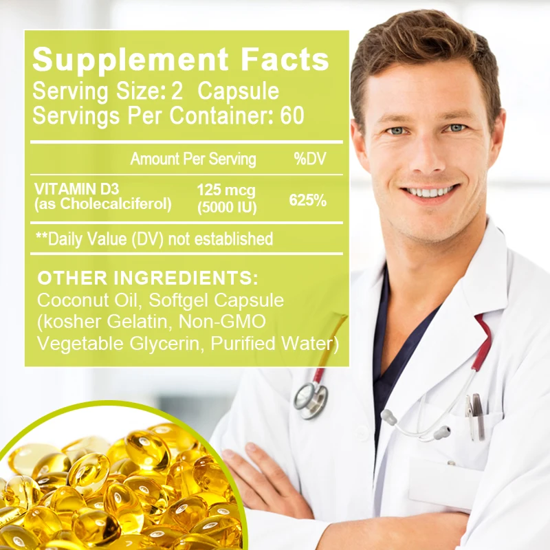 Vitamin D3 Capsule Strengthens Bones, Teeth, Heart And Nerves, Provide Immune Support, And Promote Healthy Muscle Function