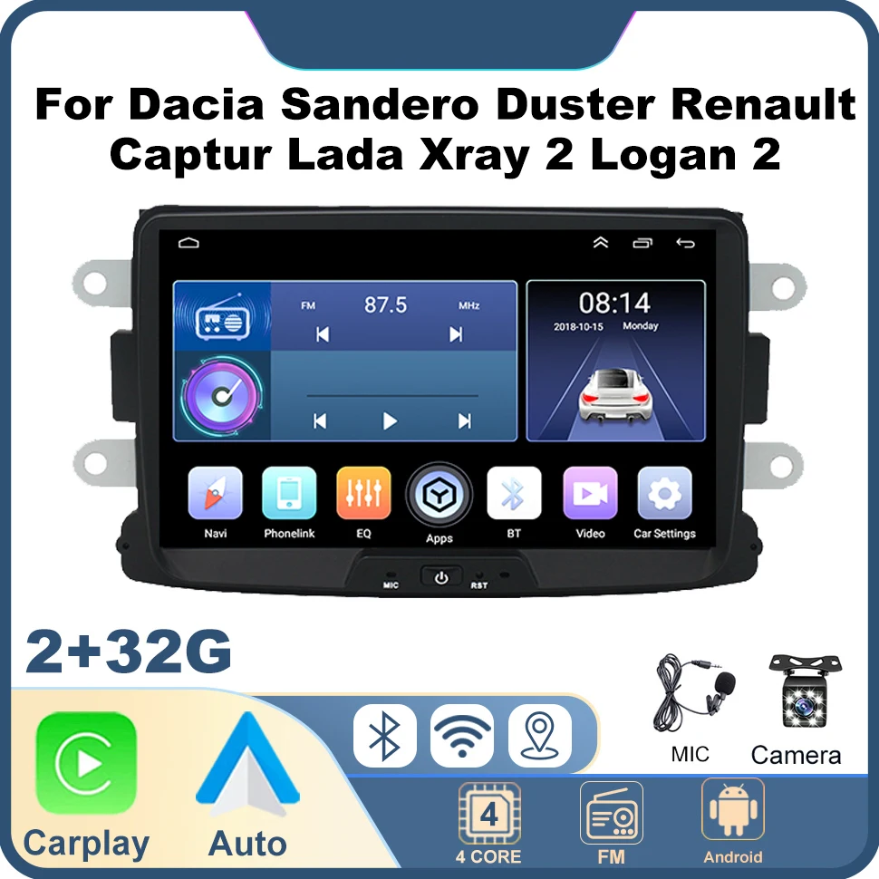 

8-дюймовый автомобильный радиоприемник Android для Dacia Sandero Duster Renault Captur Lada Xray 2 Logan 2 Wireless CarPlay Auto Autoradio GPS BT