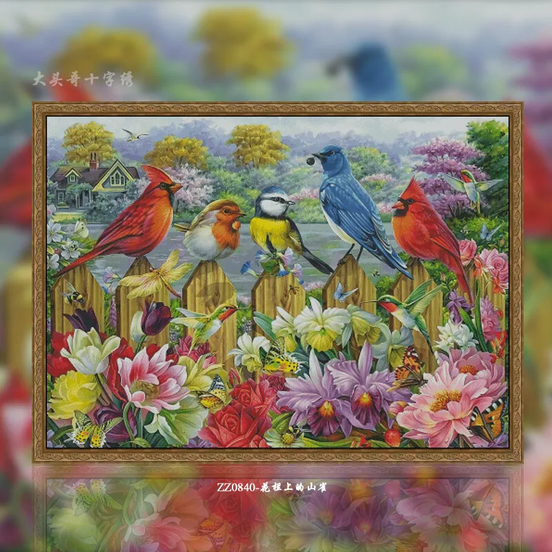 [ZZ0840-Tit on the Flower Bar] Cross Stitch Needlework Kit 14CT 16CT, Embroidery Craft Supplies, Cotton Threads