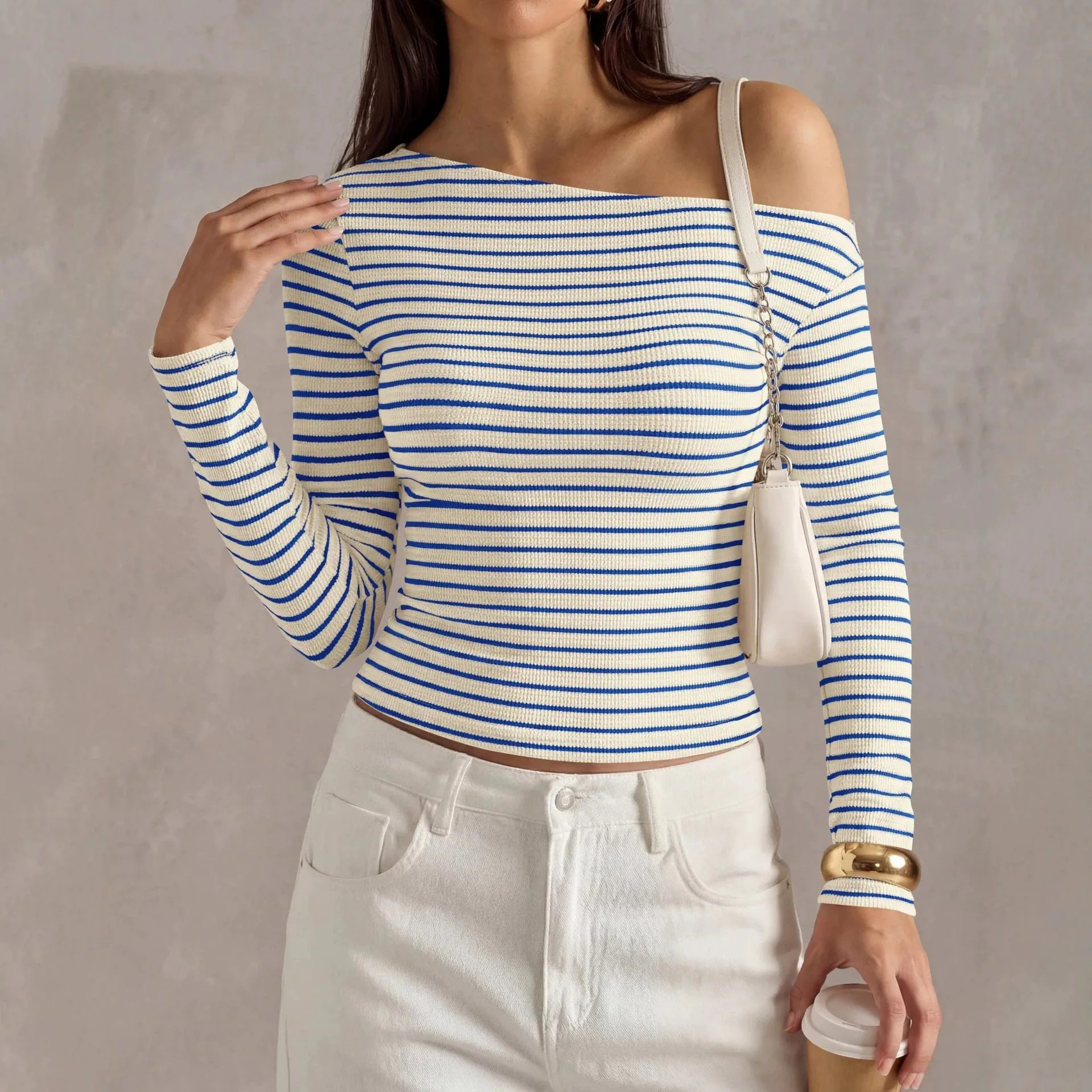 Striped Casual Top Short Length Western Style with Long Sleeve Loose Fit Pressed Finish Autumn Daily for Women Long Sleeve Shirt