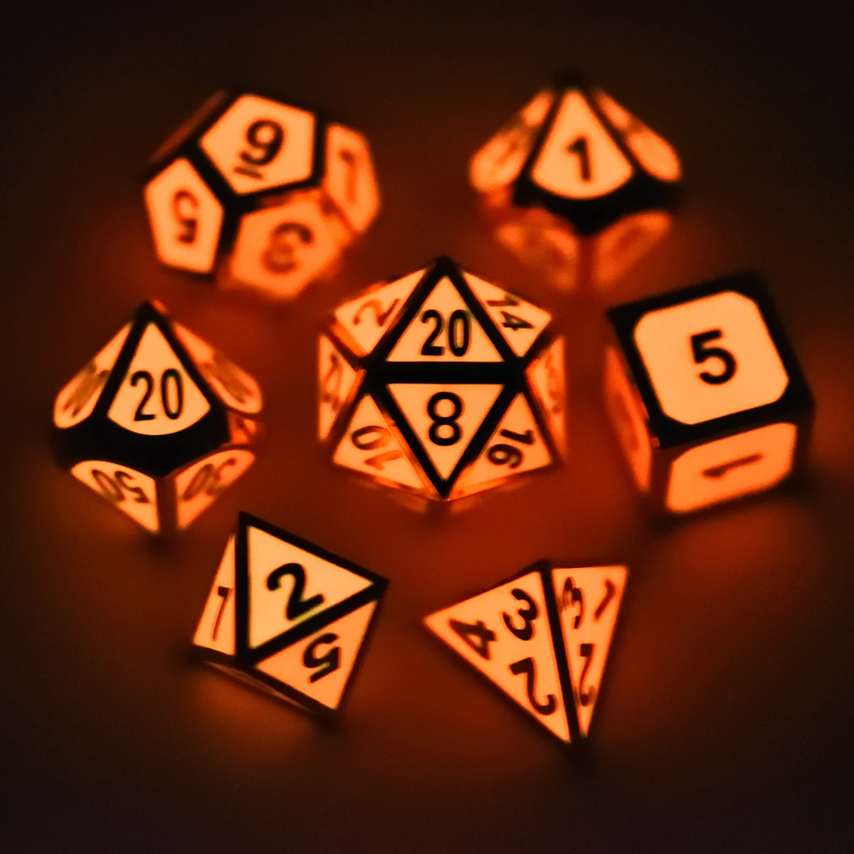 7-morrer clássico metal dados para jogos de mesa rpg dnd-esmalte, eletroforese, brilho no escuro