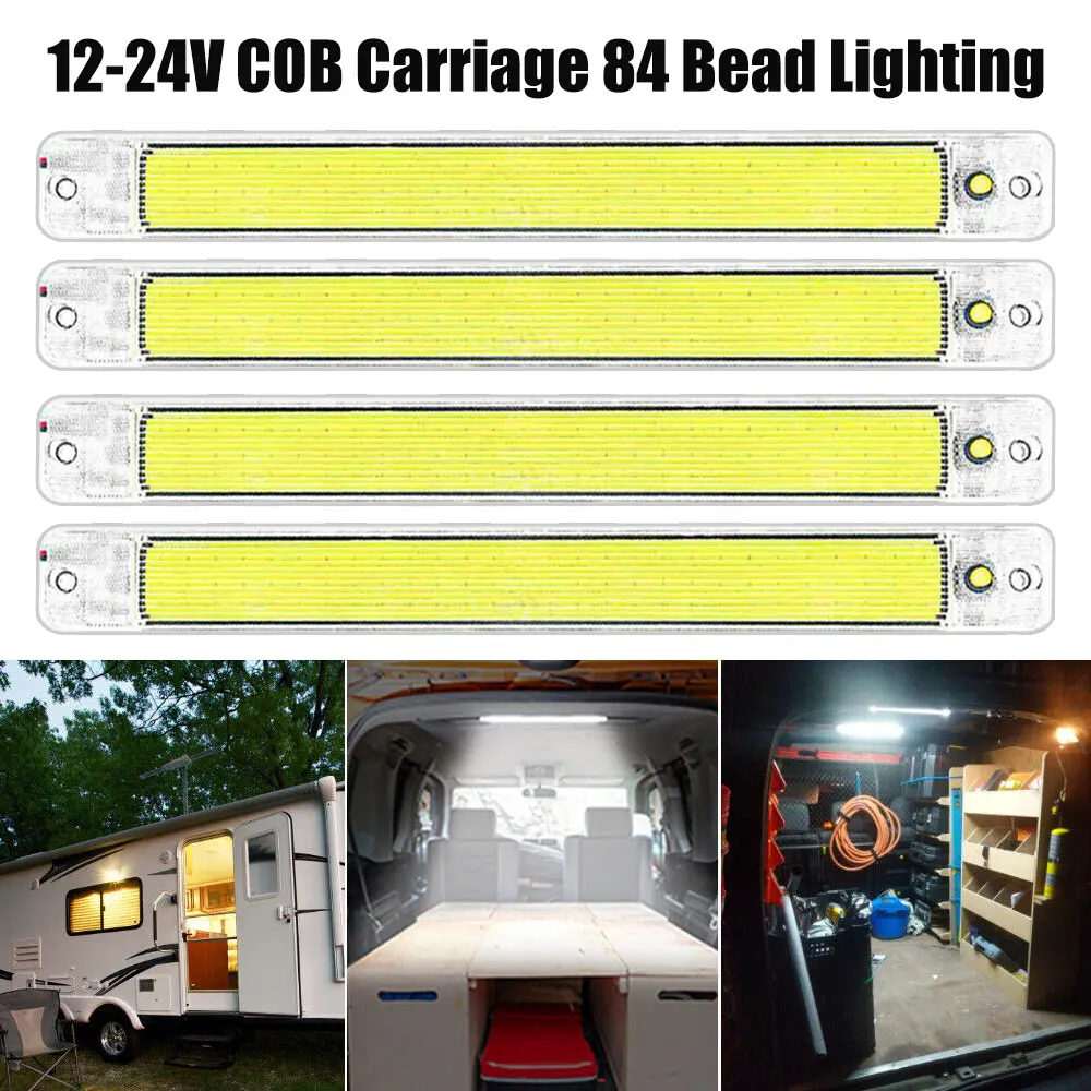 1-4pcs COB carriage light panel 84 bead high brightness reading light tube thin with cover for car and truck modification light