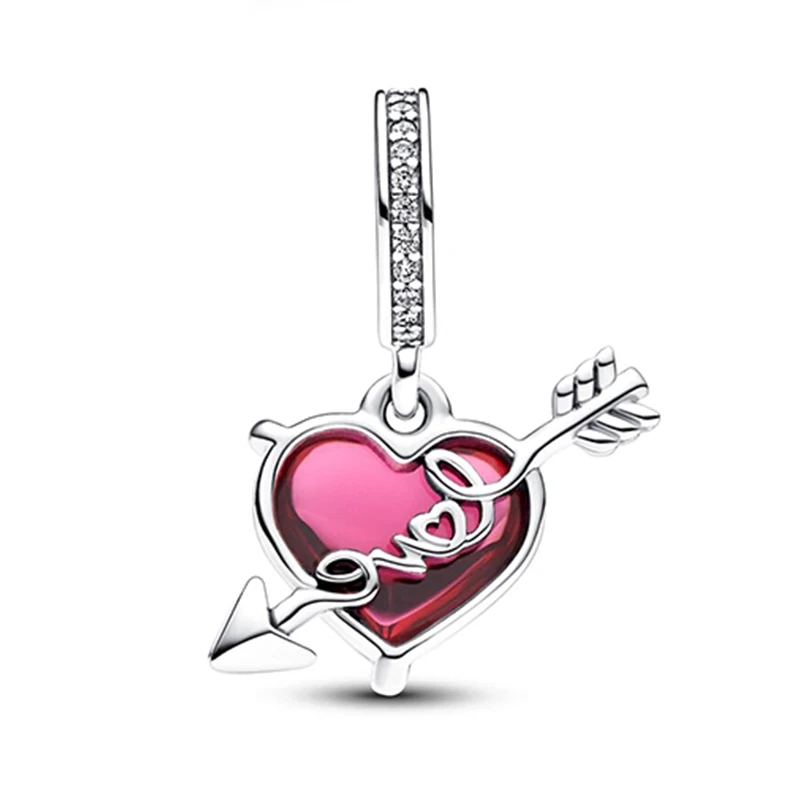 Original Charms 925 Silver Cupid Red Heart-Shaped Charm Beads Fits Pandora Original Bracelet For Women Diy Jewelry Gifts New in