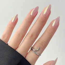 24pcs Stiletto Aurora Fake Nails Set Press On Short Almond Nails Wearable False Nails With Glitter Designs Full Cover Nail Tips