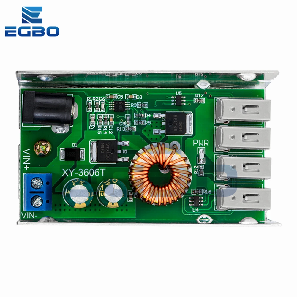 Módulo de Alimentação com Shell de Alumínio para Telefones, Step Down Board, DC-DC, 9V, 12V, 24V, 36V a 5V, 5A, 4 Saída USB