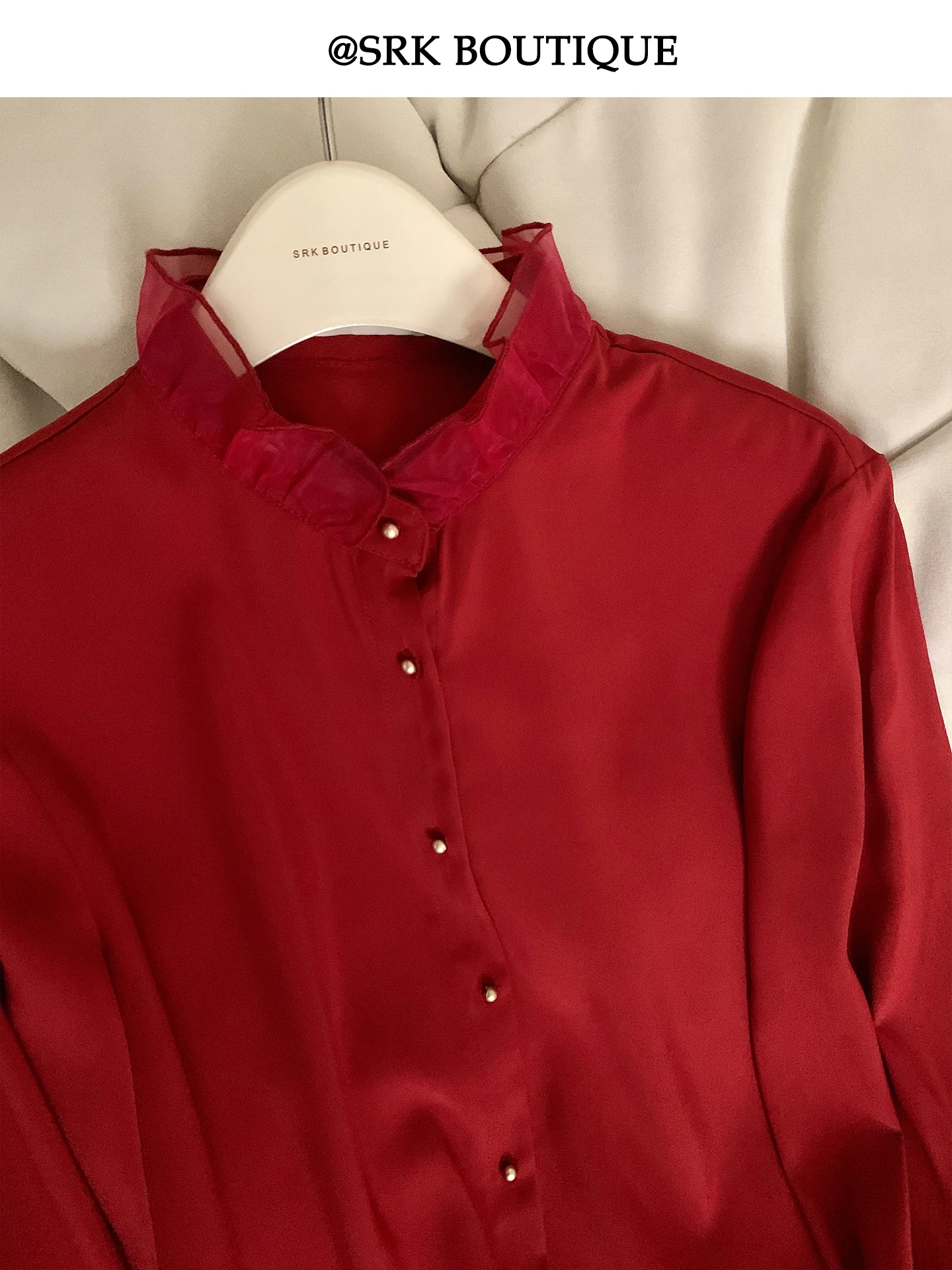 

SRK Retro Red irt Women's Autumn Winter New Design Versatile Slimming Top Commute Sle Loose Fit Long Sve Button up