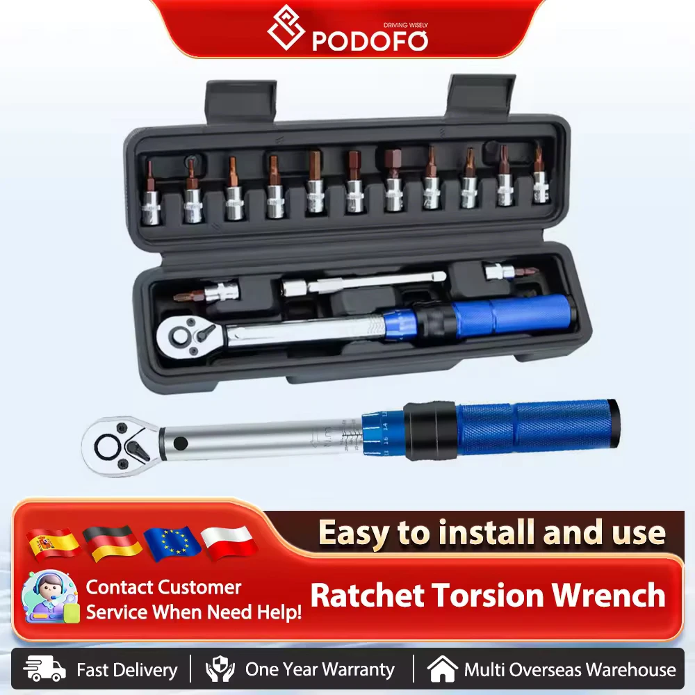 Podofo Fahrrad-Drehmomentschlüssel-Set 2-24Nm Zweiwege-Fahrrad-Sechskantschlüssel Werkzeug-Steckschlüssel Voreingestellter Schraubenschlüssel Reparatur-Kit Handwerkzeug für Heimreparaturen
