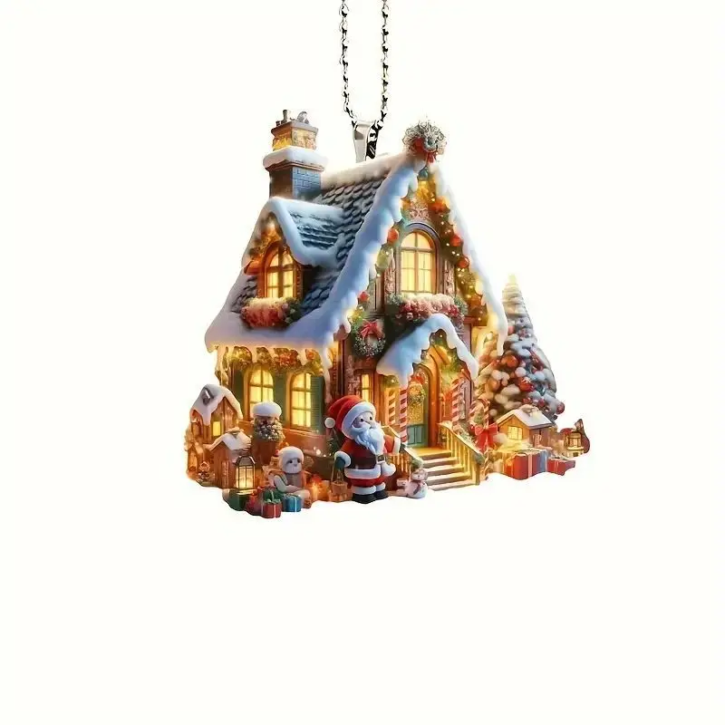 عيد الميلاد منزل قلادة 2D الاكريليك شقة معلقة حلية لشجرة عيد الميلاد زينة عيد الميلاد 2025 السنة الجديدة هدية ديكور المنزل 2026