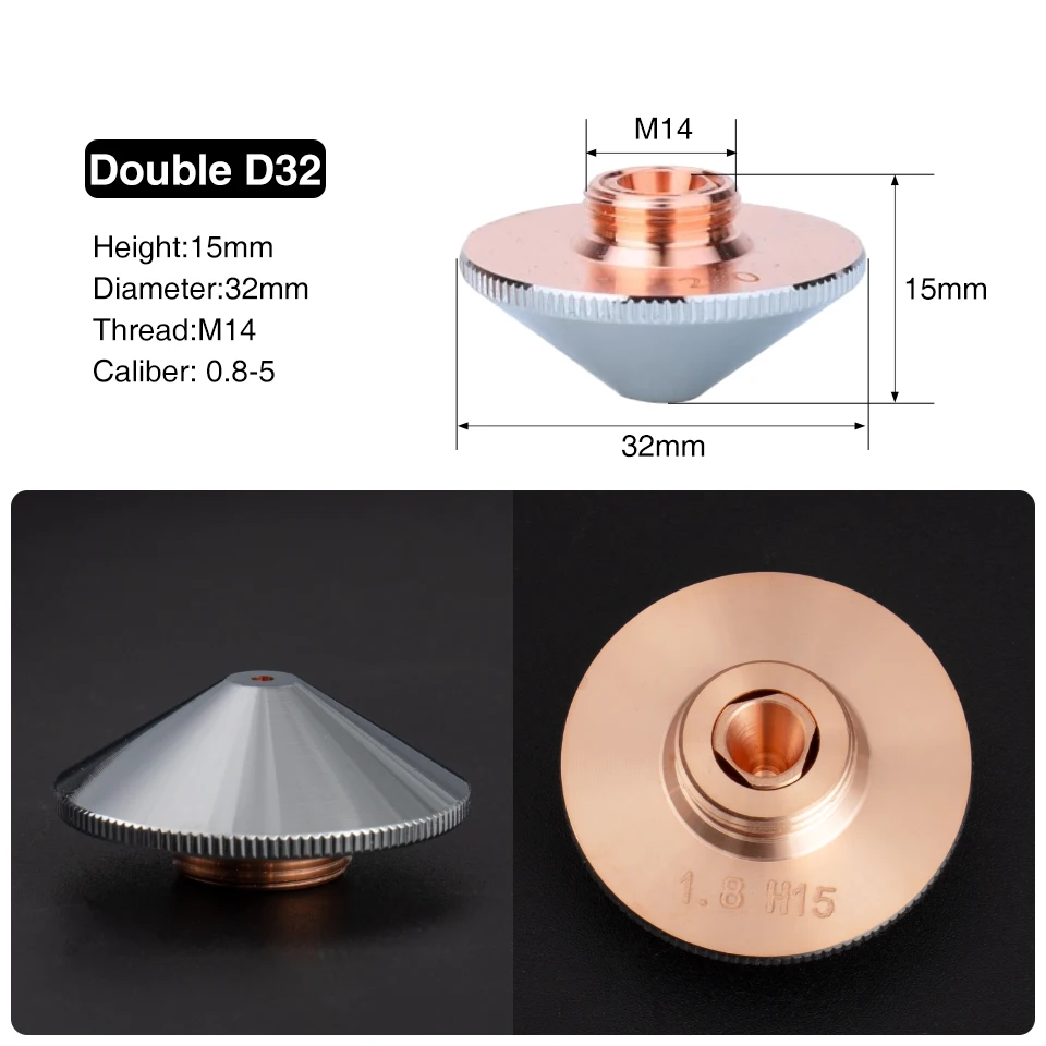 Raytools Double Chrome Plated Laser Nozzle D32 M14 H15 for Precitec WSX Laser Head Dia.0.8 1.0 1.5 1.8 2.0 2.5 3.0 3.5 4.0mm