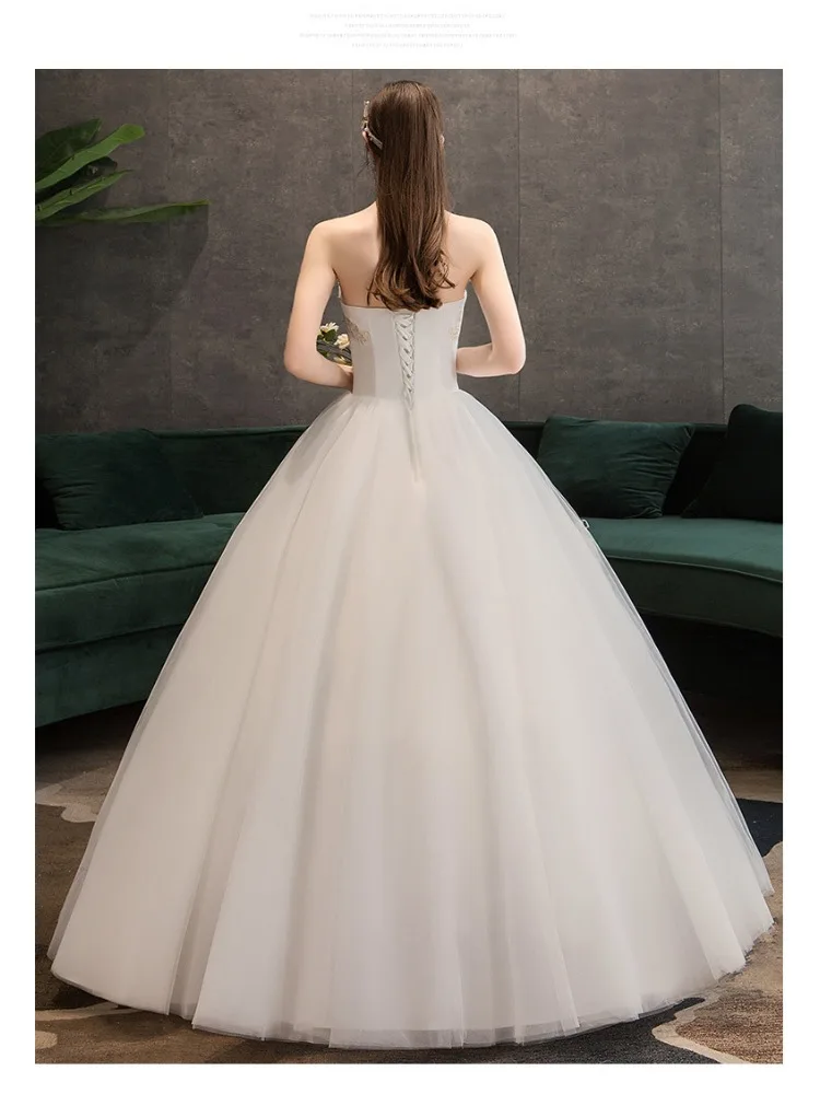맞춤형 신상 웨딩드레스 여성용 스트랩리스 아플리케 빈티지 볼 가운 자수 공주 웨딩드레스