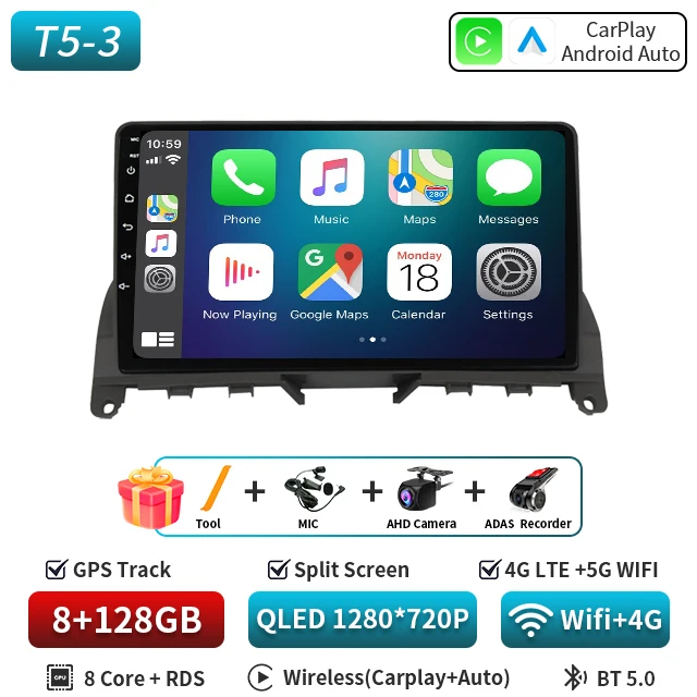 9 "Android 16 Carplay Auto Voor Mercedes Benz C Klasse 3 W204 S204 2006 2007 2008 2009 - 2011 multimedia Stereo Speler GPS WIFI 5G