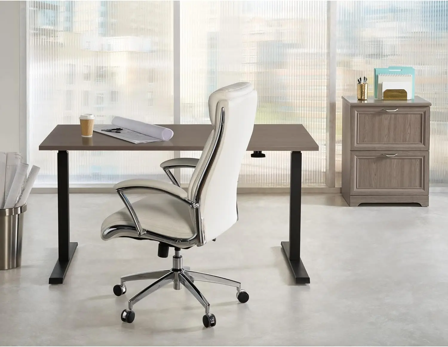 ® Magellan 60""W Pneumatic Height-Adjustable Standing Desk, Gray