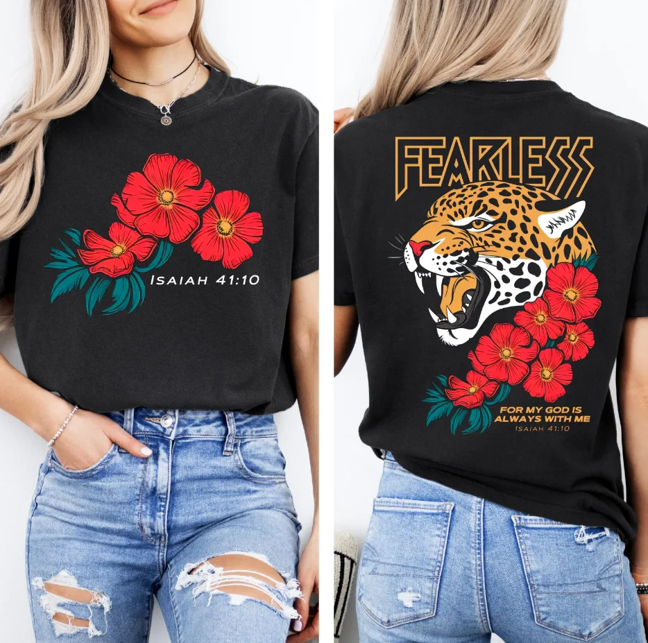 2026 Summer Women's Vintage Fearless Tiger Graphic T-Shirt Unisex Cotton and Breathable Short Sleeve Oversized Loose Casual