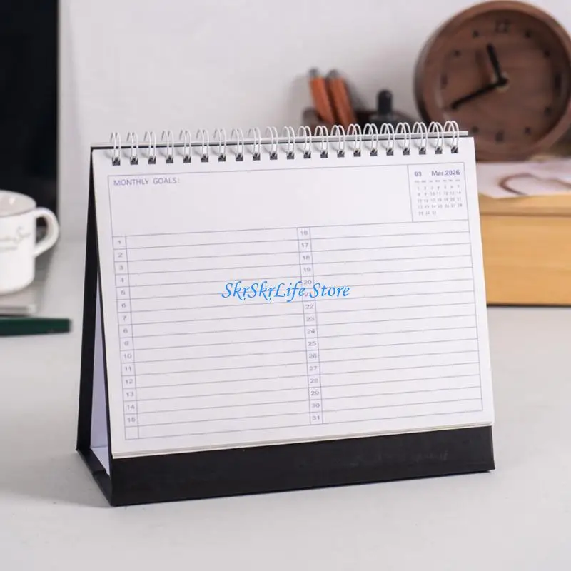 

E65E 2026 Desk Calendar Writing Pad 12 Month Runs Jan to Dec Twin-Coil Binding Monthly Academic Calendar for Home Office