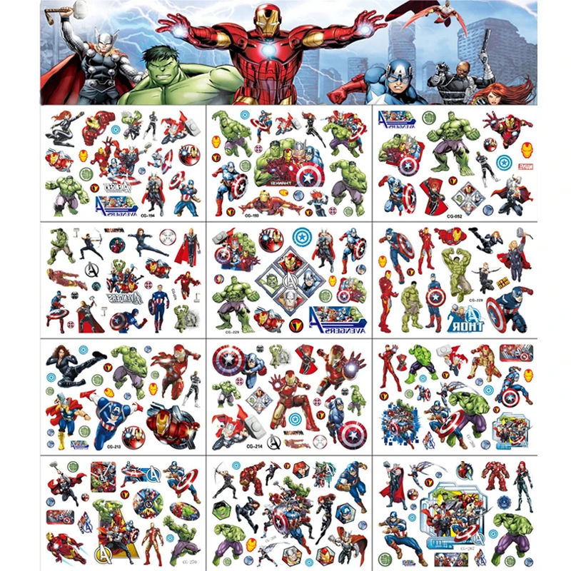 Marvel Iron Man Hulk Tattoo Stickers Temporary Tattoos for Kids Birthday Party Supplies Favors Cute Tattoos Stickers Decoration