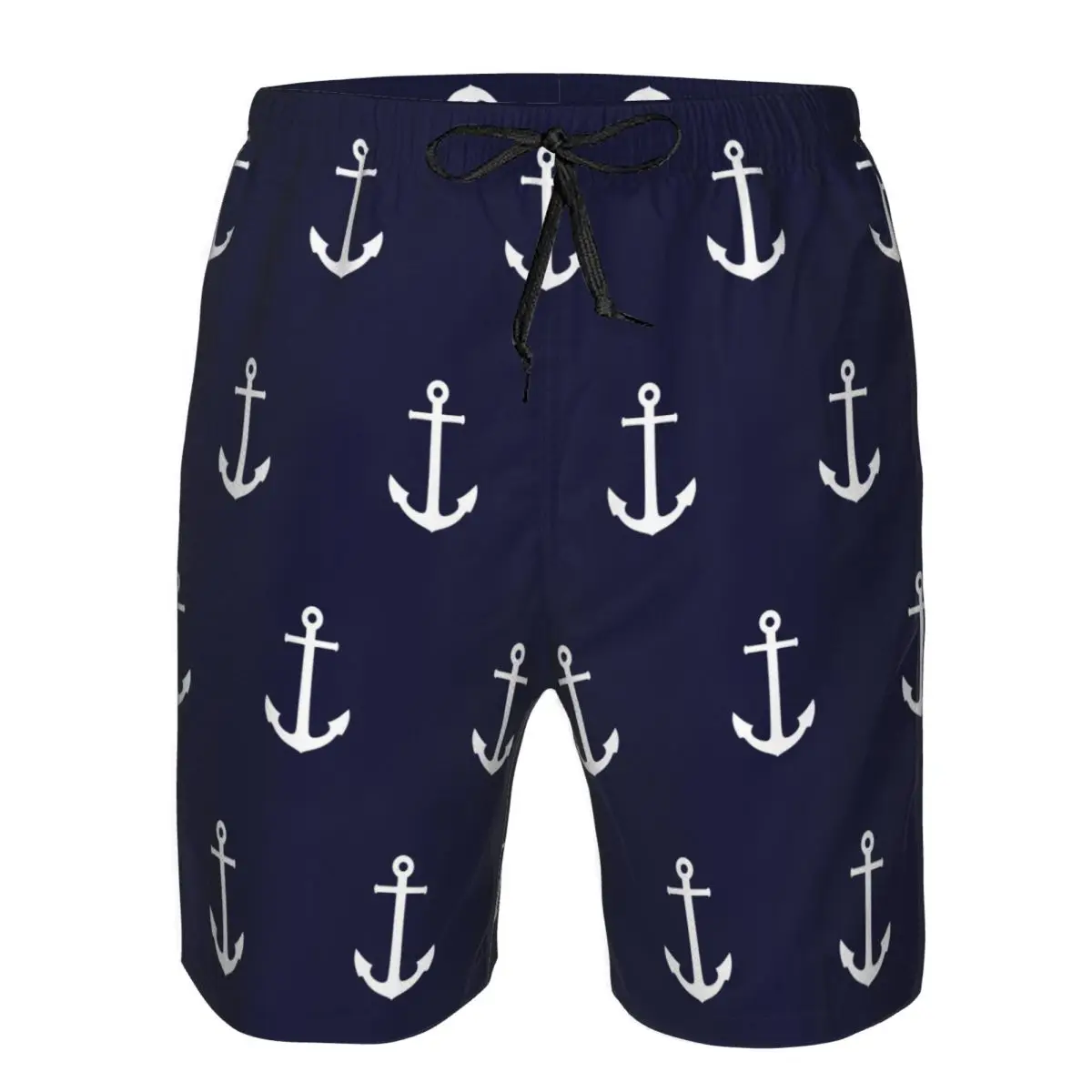 White Anchor On Navy Blue Trunks Beach Board Shorts Casual Quick Dry Swim Summer Men Pants