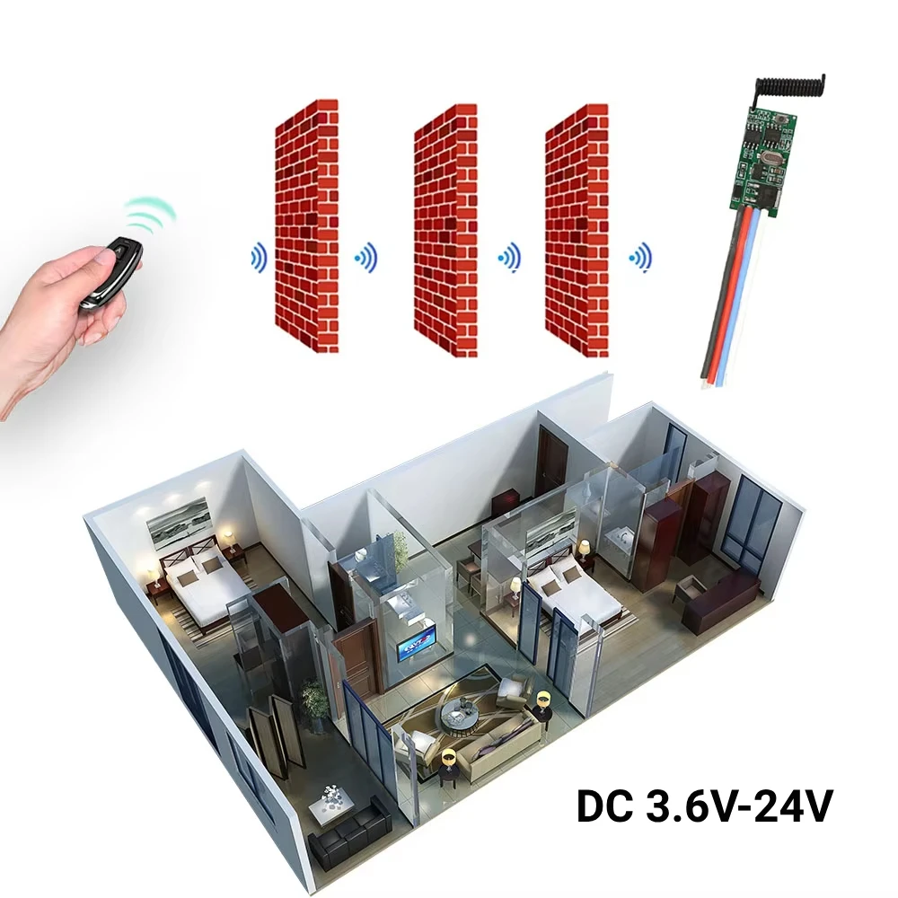 433MHz Wireless RF Remote Control DC 3.6V 12V 24V Mini Relay Wireless RF Remote Control Switch LED Lamp Controller