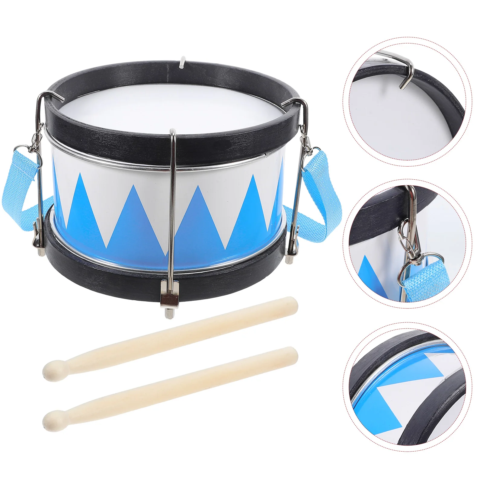 ของเล่นเด็ก Snare Drum เด็กวัยหัดเดิน Percussion เครื่องดนตรีสีฟ้า Drumsticks เด็ก