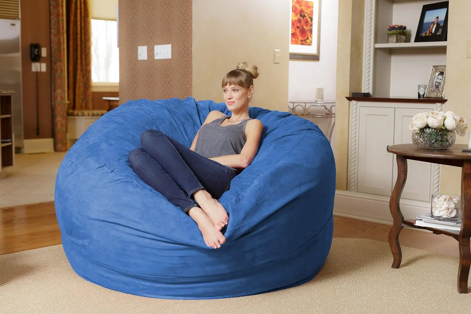 Bean Bag Chair: Giant 6' Memory Foam Furniture Bean Bag - Big Sofa With Soft Micro Fiber Cover, Royal Blue