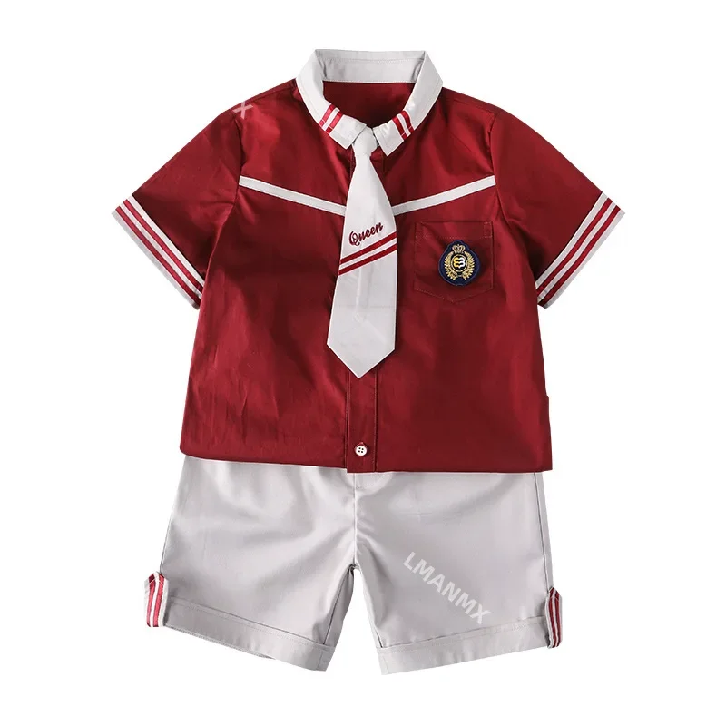Uniforme scolastica coreana giapponese a righe per bambini per ragazze, ragazzi, colletto alla marinara, maglietta, gonna a pieghe, pantaloncini, vestiti con fiocco, vestito da studente