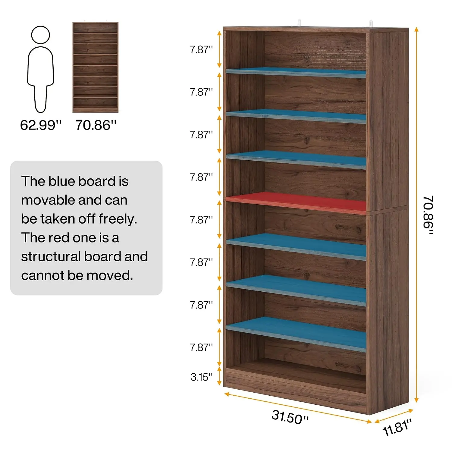Tall Wood Shoe Cabinet 9 Tiers 40-45 Pairs Freestanding Shoe Storage with Open Shelf 70.8