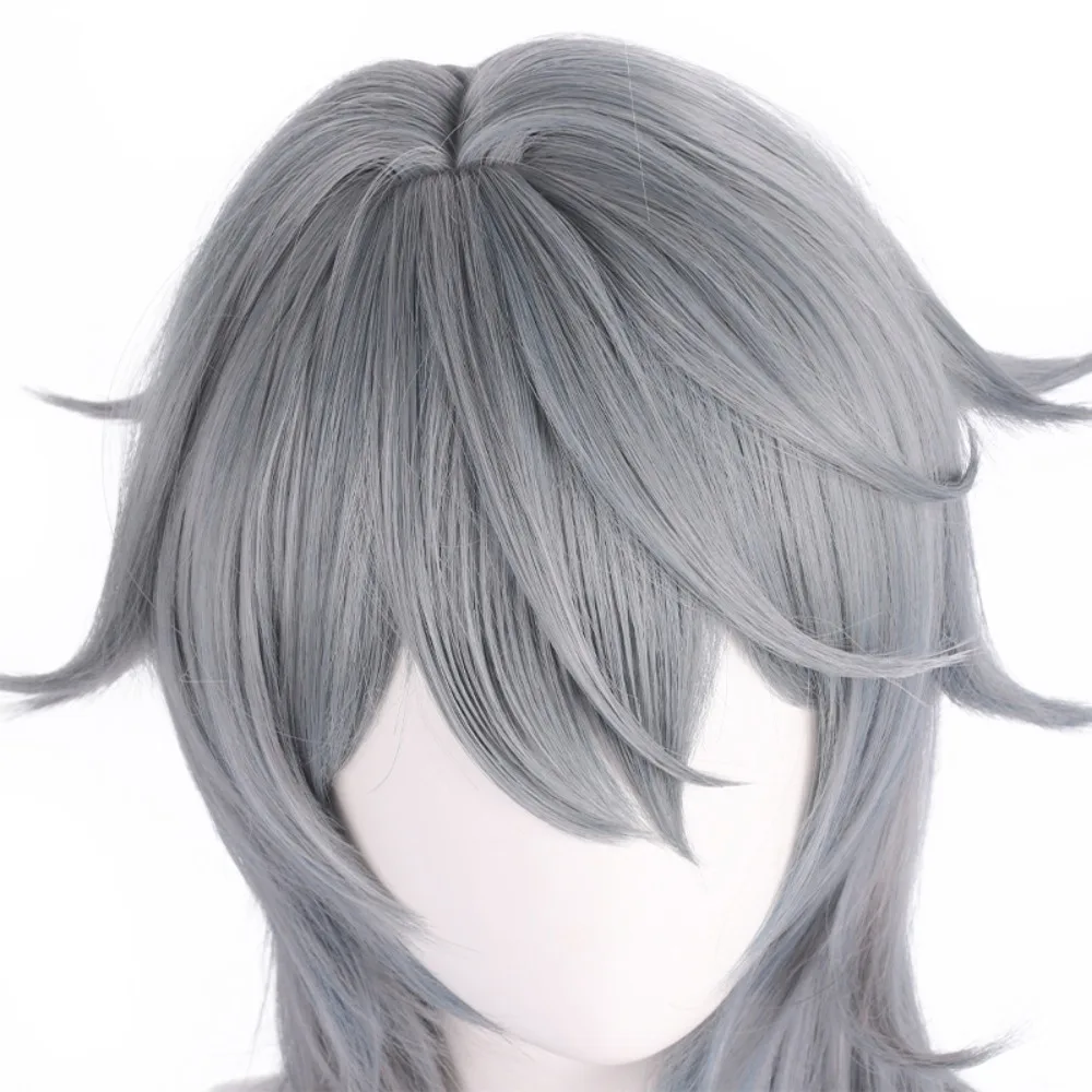 Peluca de cosplay Honkai Star Rail Sunday con cuero cabelludo realista para hombres y mujeres, cabello plateado