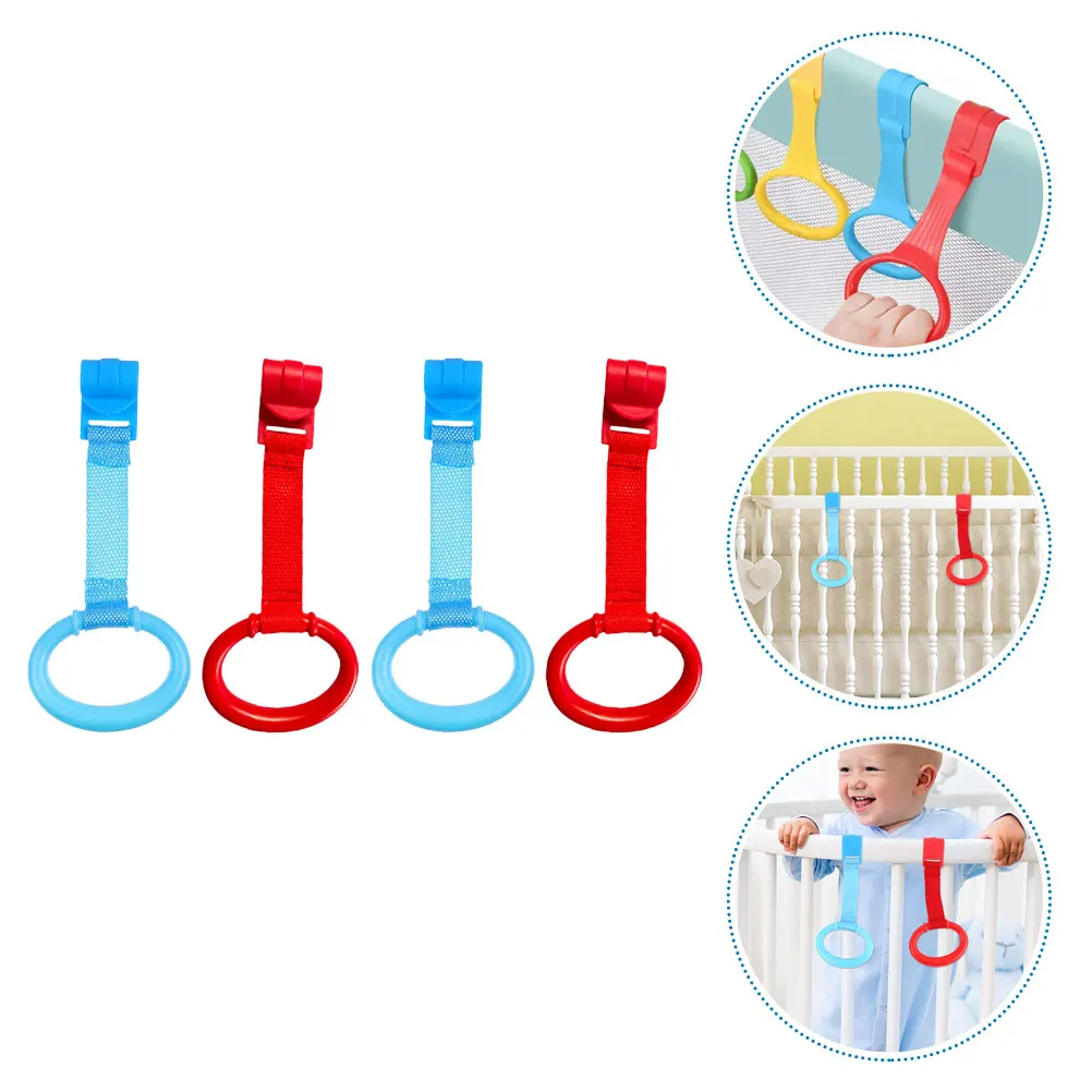

4pcs Crib Pull Infant Stand Up Assist Rings Nursery Hanging Rings Toddler Bed Safe Grasp Training Lightweight Easy Grip