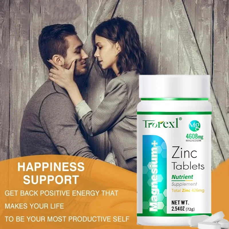 Organic Magnesium and Zinc - 60 Tablets 100% Pure Non-GMo Supports Reproductive Health Natural Energizer