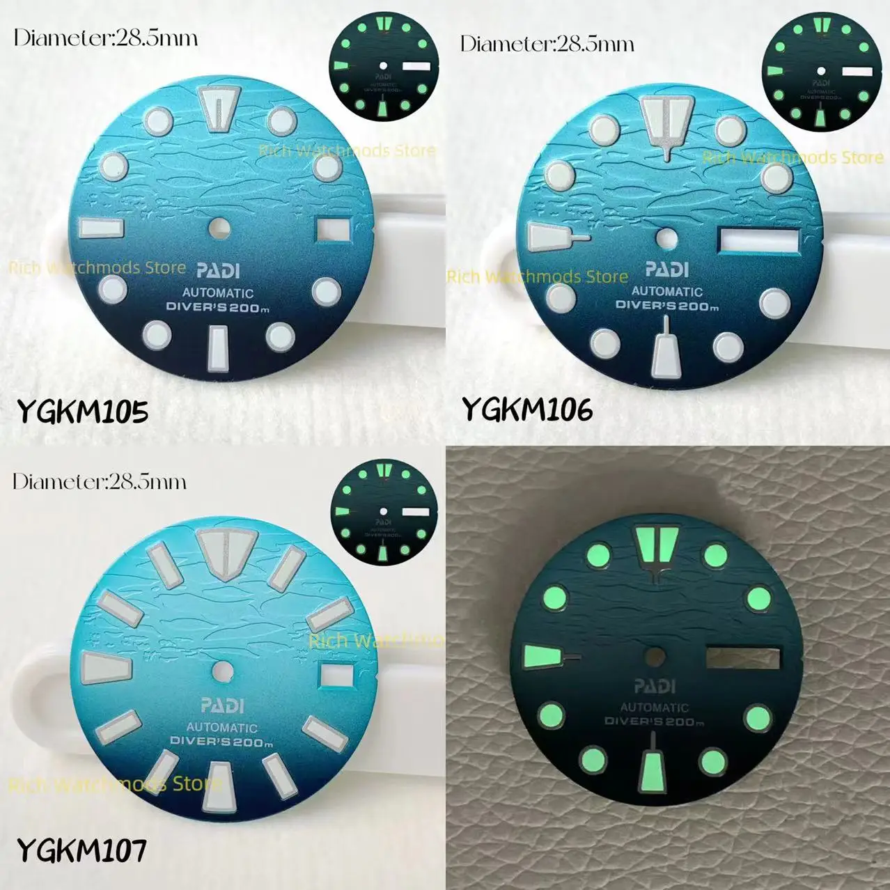 

28.5mm NH/35 /36 dial Yuanzu 3D abalone modified mechanical watch green night light face plate men's watch accessories no logo