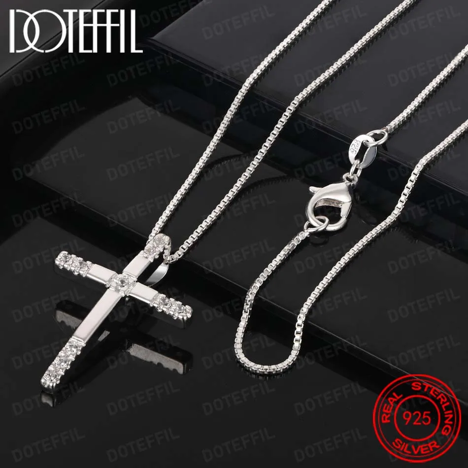 925 Sterling Silver Exquisite Cross Pendant Necklace for Men Women Fashion Party Jewelry Gift Hip Hop Accessories view 3