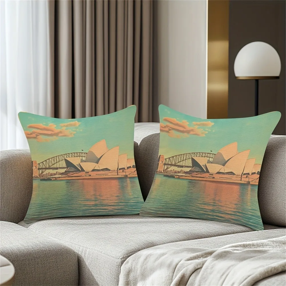 

Комплект из 2 предметов Sydney Opera House Harbour Bridge, двусторонняя легкая наволочка с 2D принтом, которую можно стирать в машине, без вставки, без вышивки