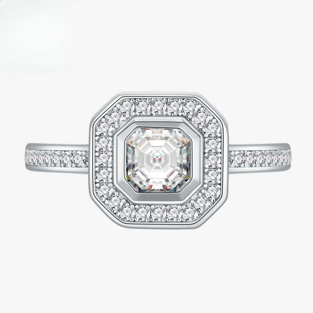 Precision Series Chamfered Square Micro Inlaid with Diamonds S925 Pure Silver Ring, Women's Light Luxury Niche Design Accessory