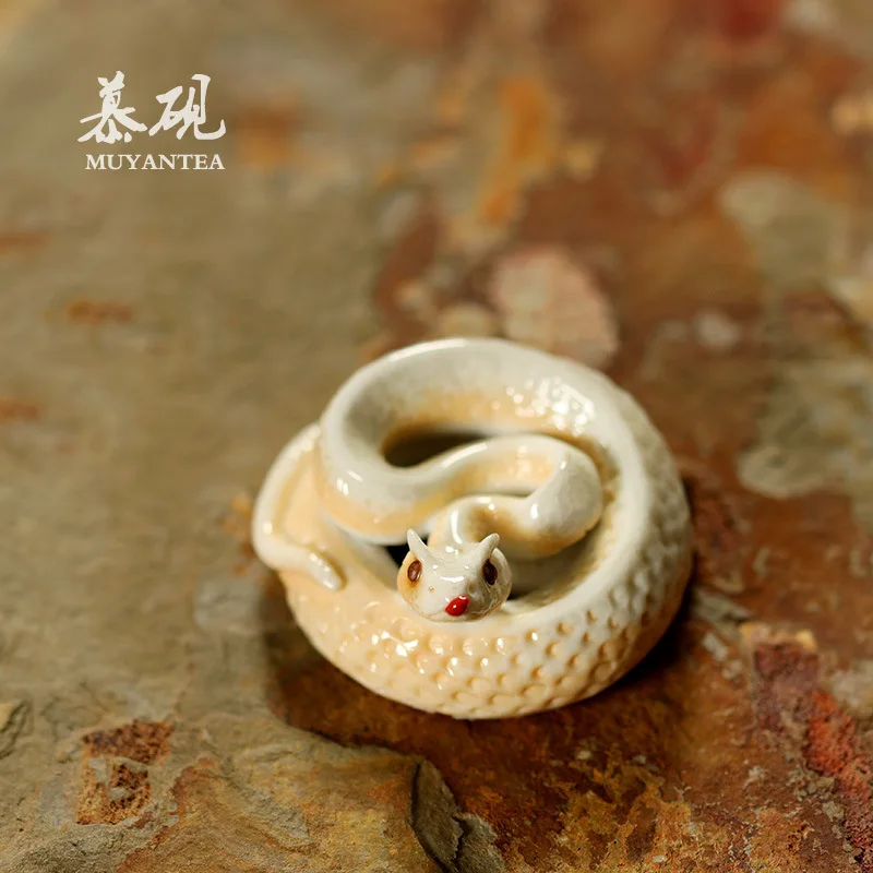 Muyan Firewood Handmade Pet Holder Purple Clay Teapot Lid Tray Kung Fu Tea Accessories Creative Snake Year Gift Ornament