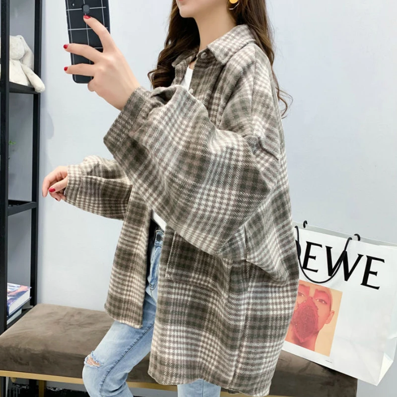 Basic Jasjes Vrouwen Retro Plaid Lente Trendy Losse Elegante Femme Jassen Met Lange Mouwen Chique Vrije Tijd Oversized Nieuwe Outerwewar