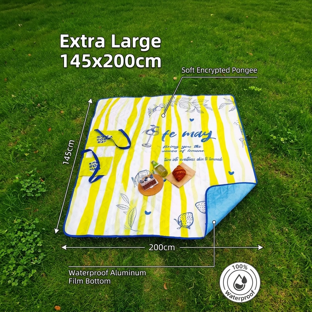 hit productIns-style Strap Handle Ultrasonic Foldable Picnic Mat Non-slip Moisture-proof Outdoor Portable Double-sided Waterproo