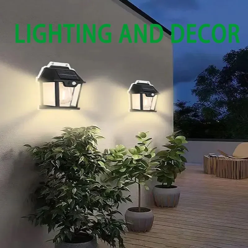 LED Solar Light Waterproof Wall Lamp Motion Sensor Courtyard Garden Lighting Decoration Sunlight Solar Power Yard Tungsten Lamp