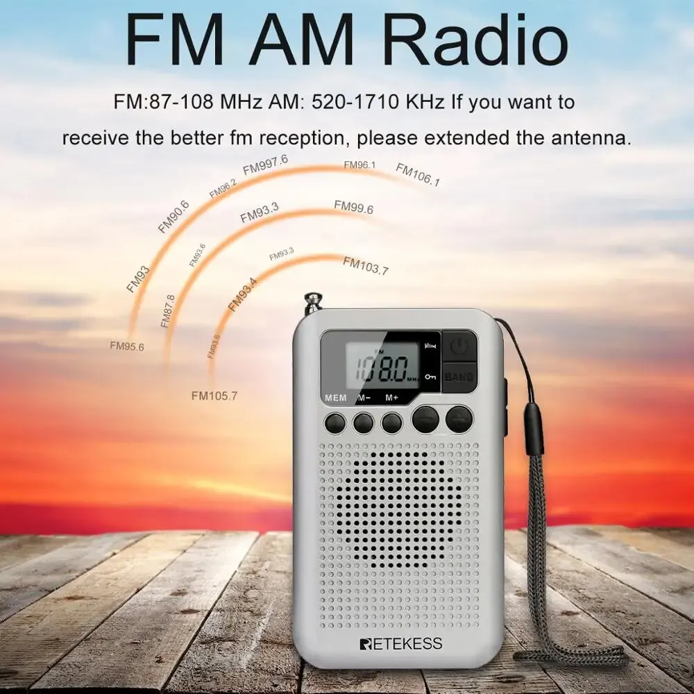 Retekess TR106 Mini Radios Portable Radio AM FM Battery Operated Pocket Radio Speaker Stereo LCD Display Headphone Jack Clock