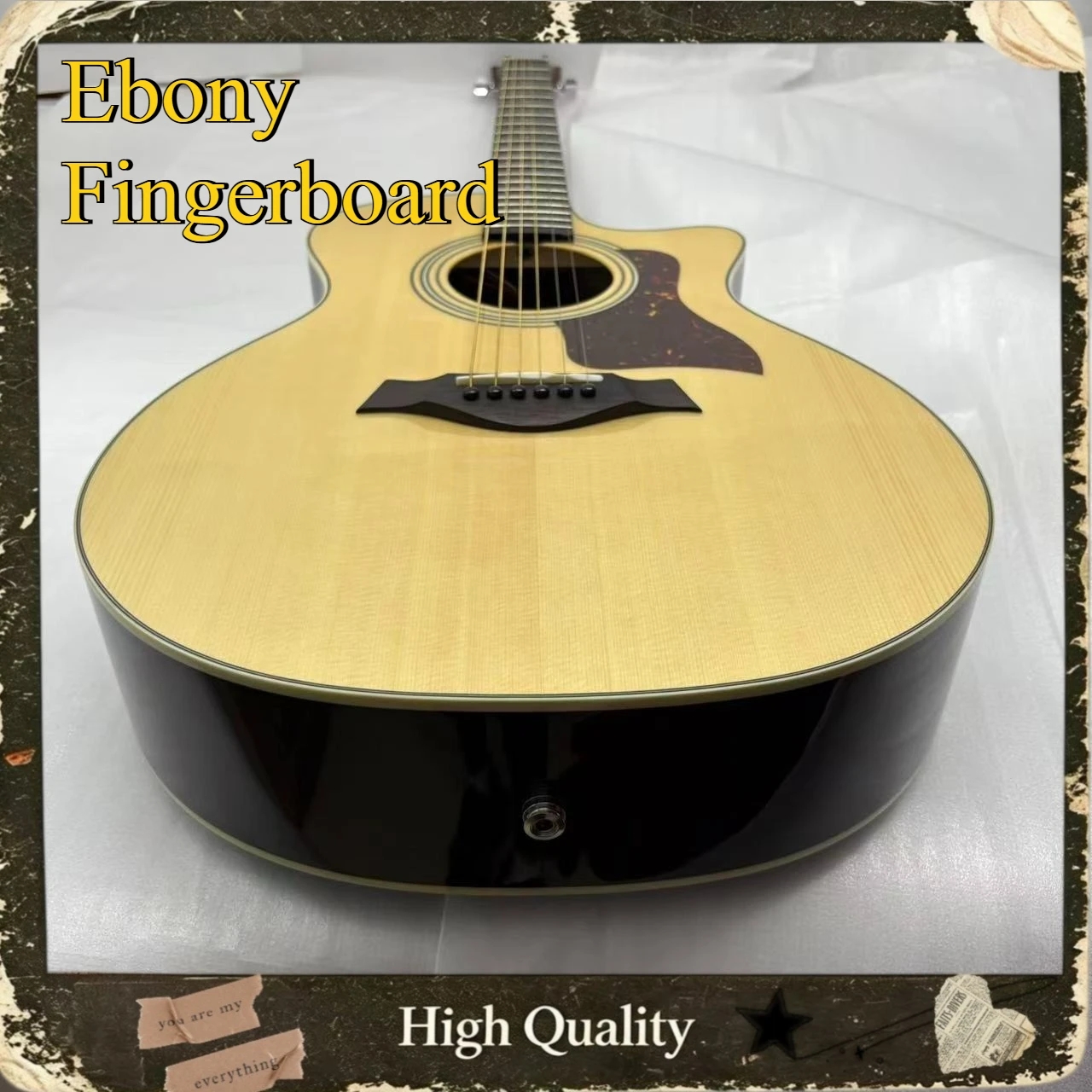 Cutaway Acoustic Guitar Natural Spruce Top Rosewood Back Side 41 Inch Folk Guitar for Beginner Ebony Fingerboard
