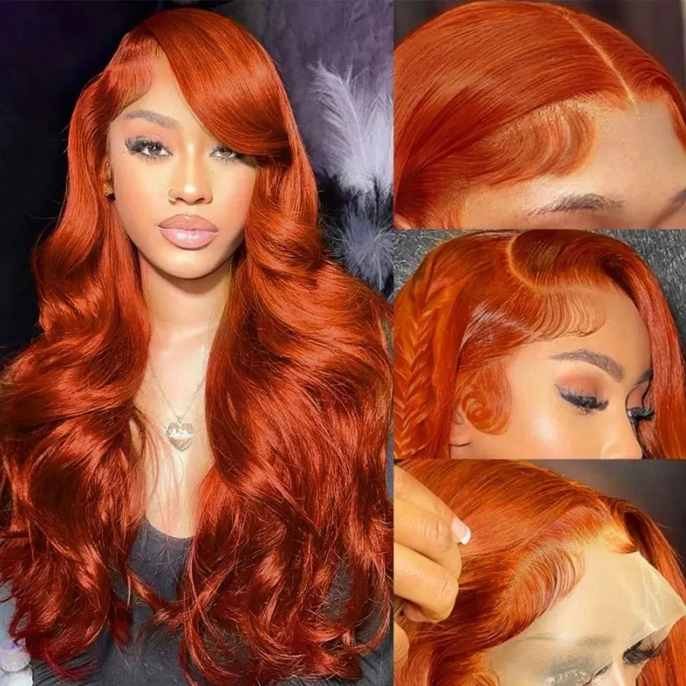 13x6 Ginger Orange Deep Wave Lace Front Wig Human Hair 250% PrePlucked 350 Colored Body Wave 13x4 13x6 Hd Curly Lace Frontal Wig - view 6