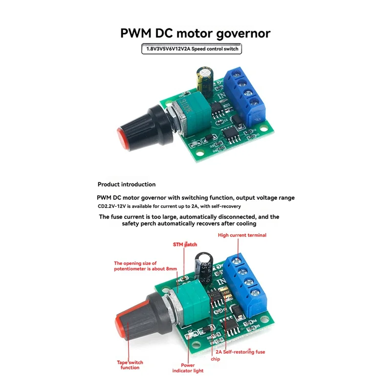 BTLIFE-DC 1.8V 3V 5V 6V 12V 2A PWM Motorspeed Controller Low Voltage Motor Speed Controller PWM 0~100% Adjustable Drive Module
