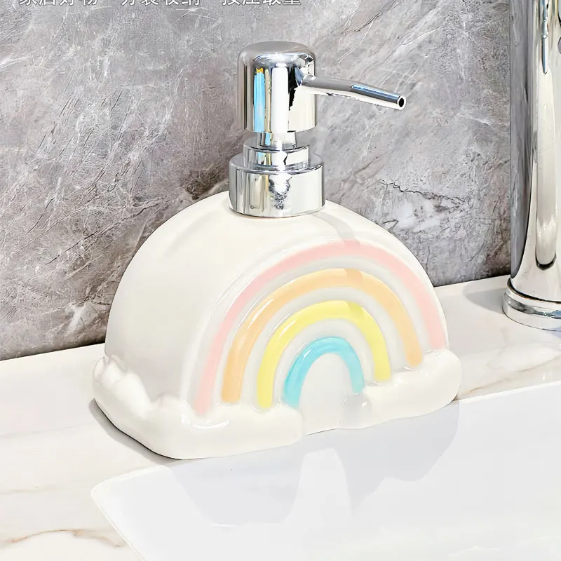 350ml Cute Rainbow Ceramic Split Bottle Press Type Hand Wash Liquid Bottle Bathroom Cartoon Shampoo Shower Gel lotion Bottle