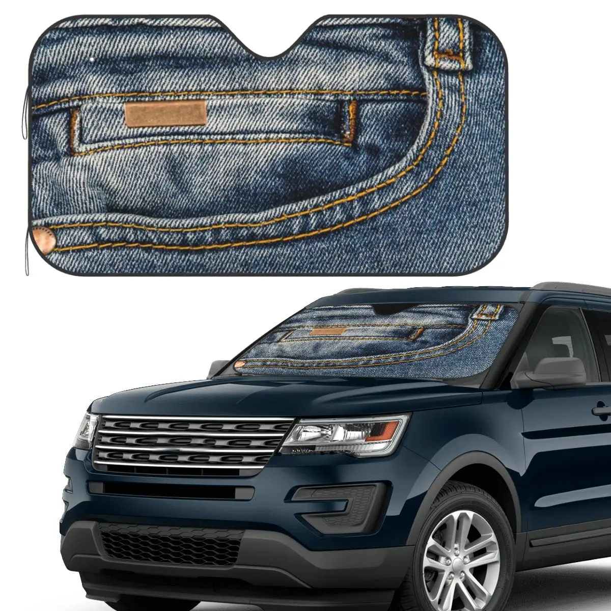 

Front Pocket I Love Bluejeans Denim Sunshade Windscreen Car Front Windshield Window Sun Visor Accessories Covers