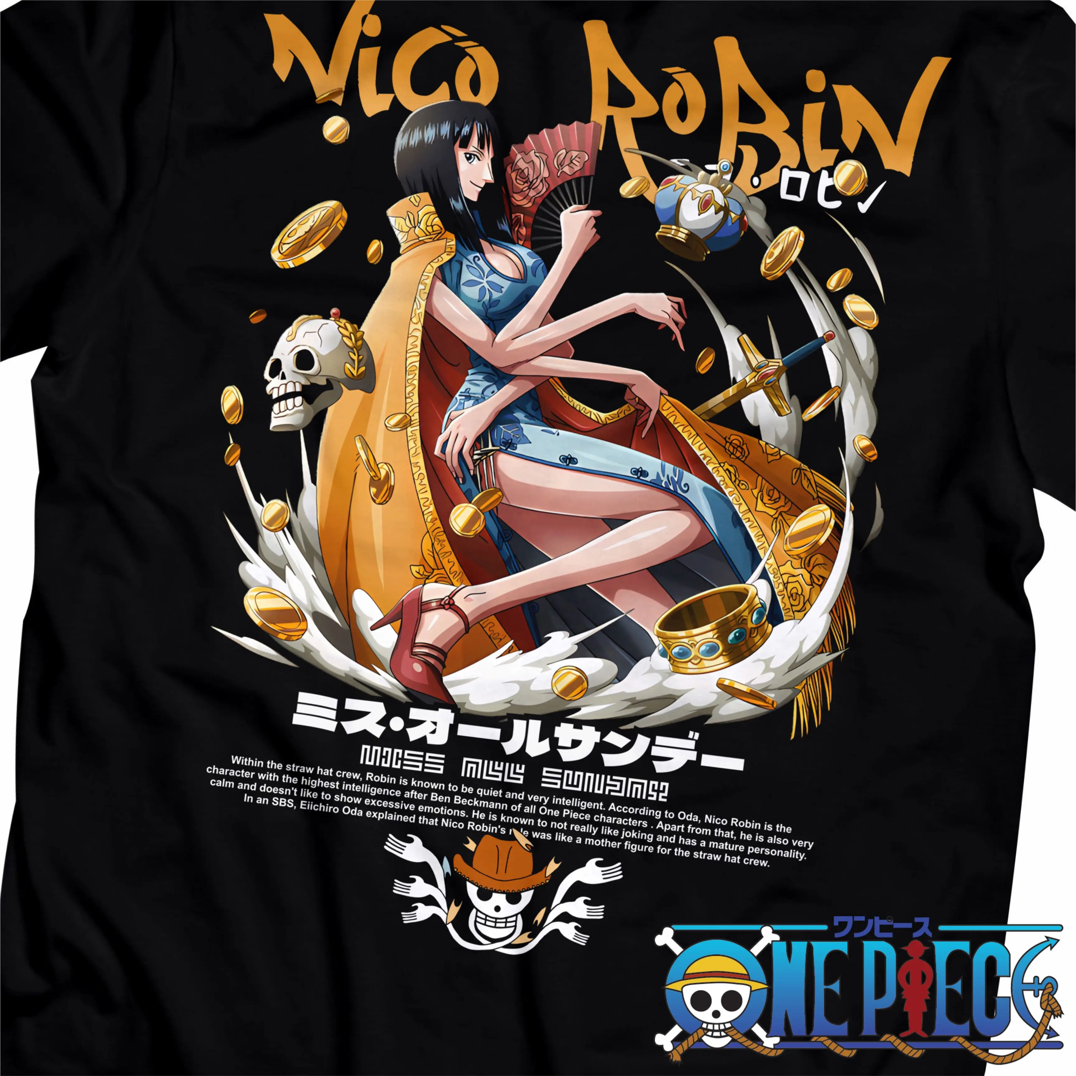 Camiseta de una pieza de Nico Robin Anime para hombre y mujer, camiseta de verano de gran tamaño Harajuku con estampado Retro de manga corta, Top informal cómodo Y2k