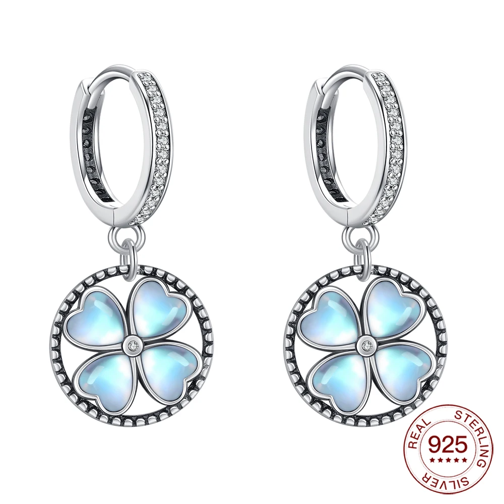New 925 Sterling Silver Four-leaf Clover Earrings Hypoallergenic Earrings Graduation Holiday Jewelry Lucky Gifts For Women