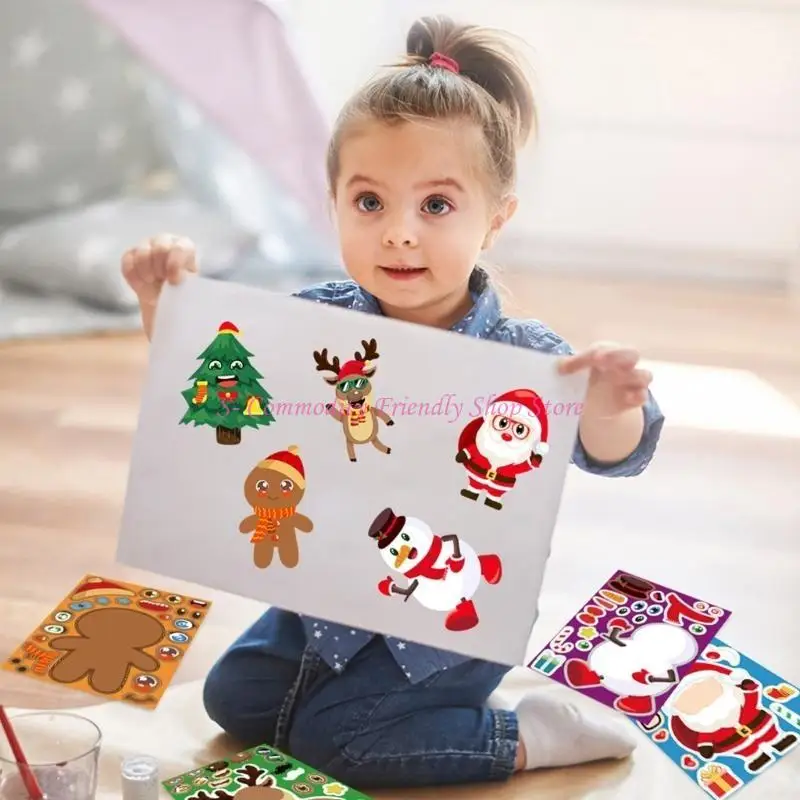 85AE – ensemble d'autocollants Puzzle pour enfants, bricolage, arbre noël, faire visage, assembler des autocollants